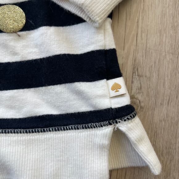 Kate Spade Black White Striped French Terry Long Sleeve Top Gold Kids Size 14 - Picture 4 of 9